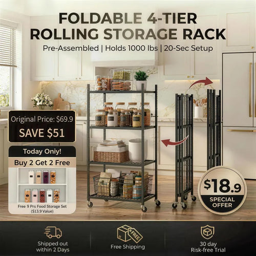 No Installation, 360° Rotating Foldable Shelf – Space-Saving & Lockable for Easy Organization!