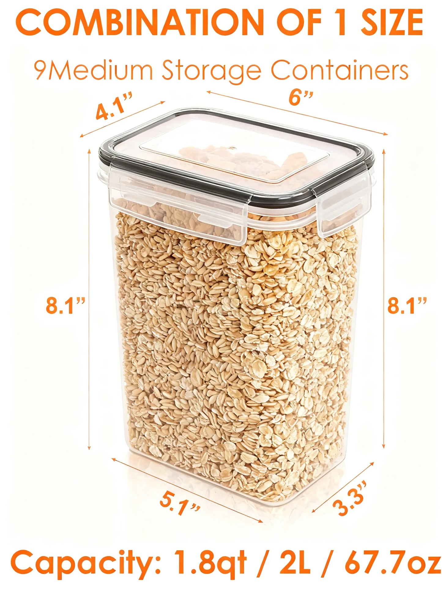 9-Pcs BPA-Free Airtight Food Containers, 2L Capacity with Labels