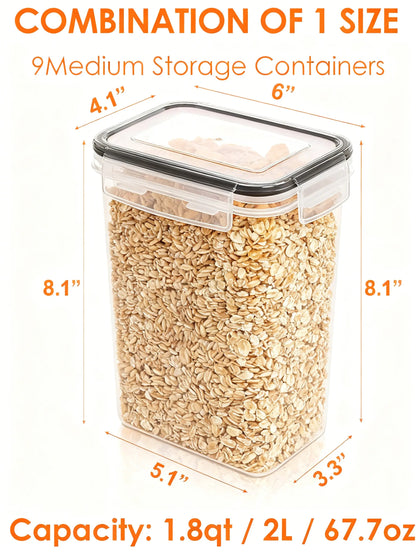 9-Pcs BPA-Free Airtight Food Containers, 2L Capacity with Labels