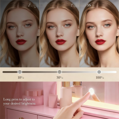 Pink Vanity Desk with Adjustable LED Light Mirror & Storage