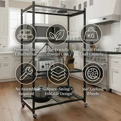 No Installation, 360° Rotating Foldable Shelf – Space-Saving & Lockable for Easy Organization!