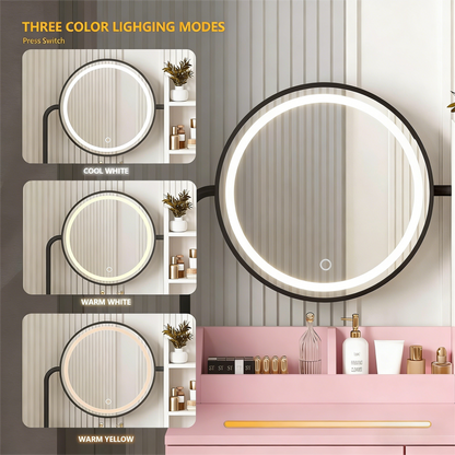 Pink Vanity Table with LED Mirror & Storage Set