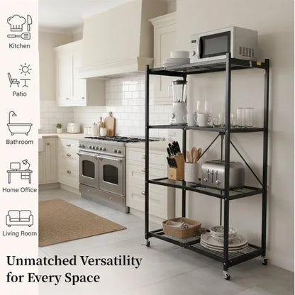 No Installation, 360° Rotating Foldable Shelf – Space-Saving & Lockable for Easy Organization!