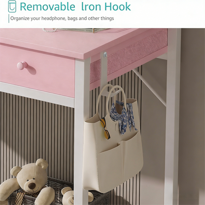 Pink Vanity Desk with LED Mirror & Multi-Storage Set
