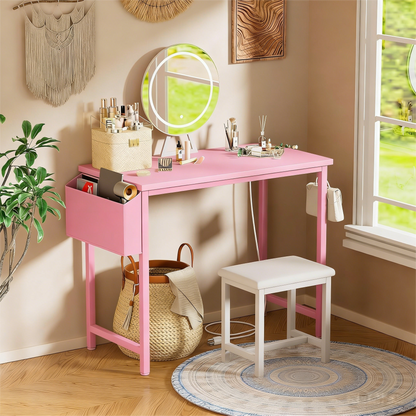Pink Vanity Set with Adjustable LED Mirror & Storage