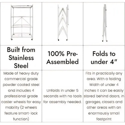 No Installation, 360° Rotating Foldable Shelf – Space-Saving & Lockable for Easy Organization!