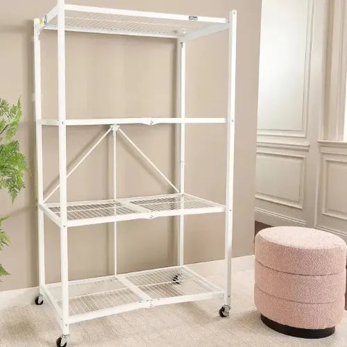 No Installation, 360° Rotating Foldable Shelf – Space-Saving & Lockable for Easy Organization!